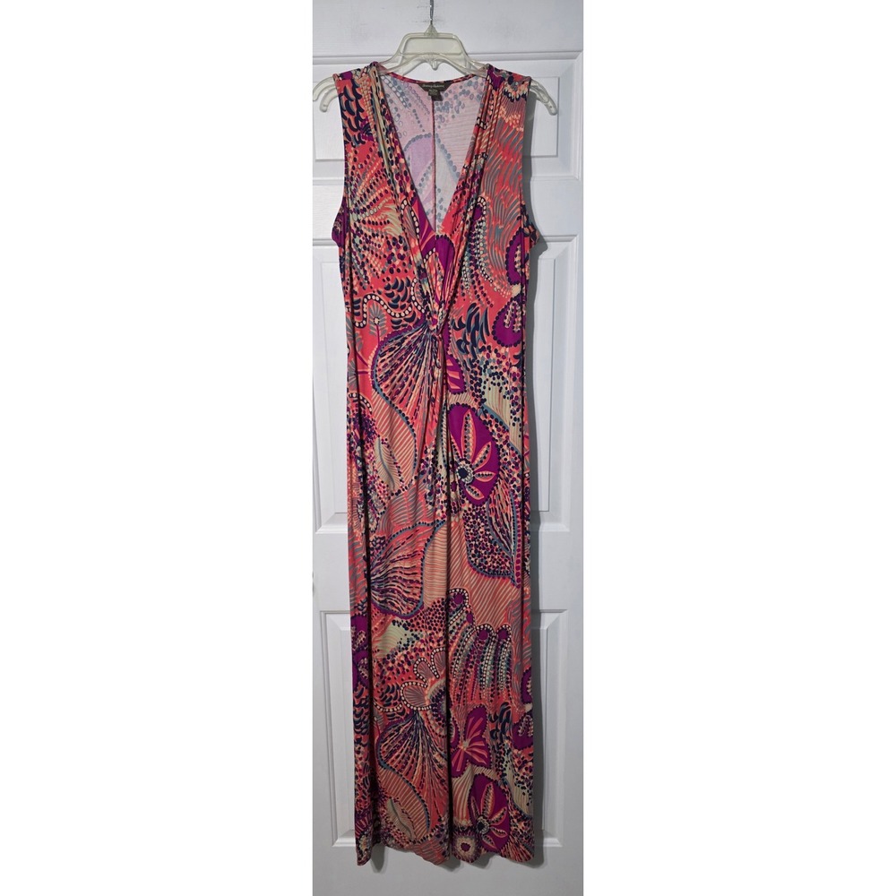 Tommy Bahama Pink Purple Tropical Shell Floral Twist Front Maxi Dress XL